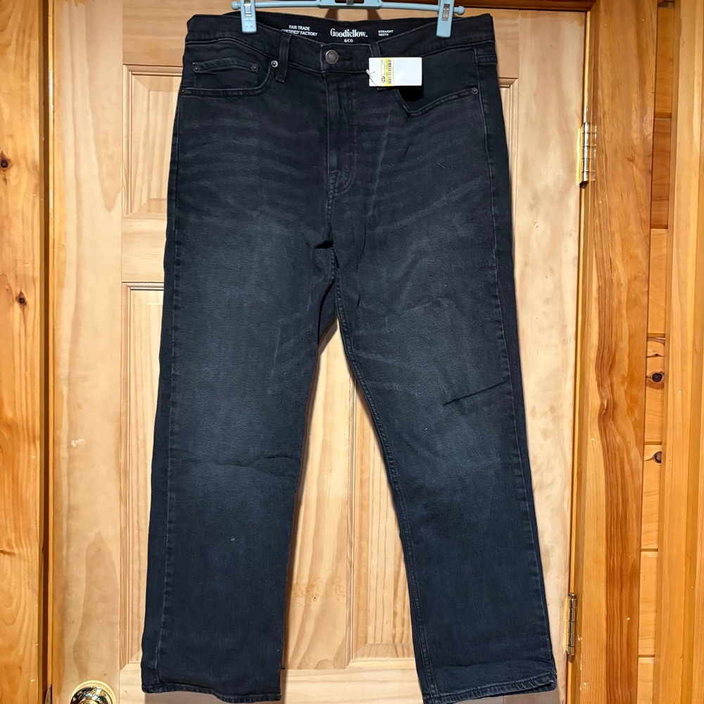 Goodfellow Mens 40x32 Black Straight Recto Jeans Fair Trade Certified Factory